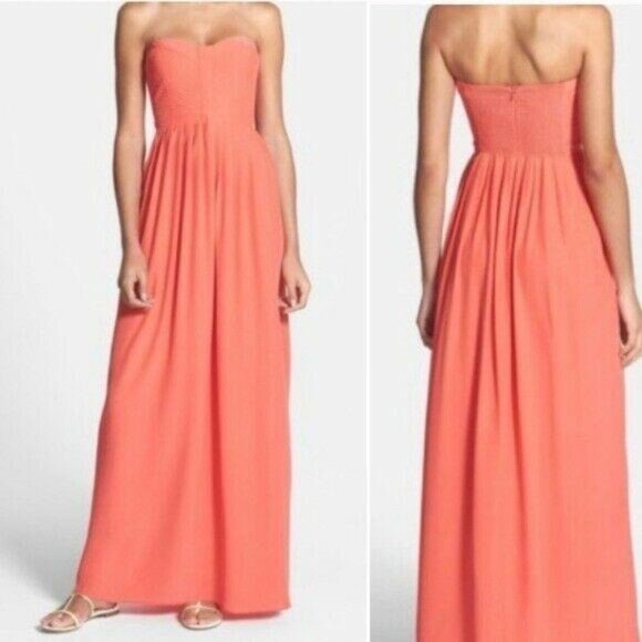 Parker Coral Silk Maxi Dress - Picture 1 of 7